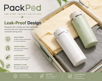 PackPod™-travel bottle for lotion, soap, etc
